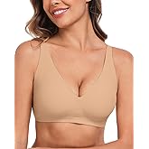 WOWENY Deep V Bras for Women No Underwire Smooth Wireless Bralettes Comfort Seamless Plunge Bra with Support