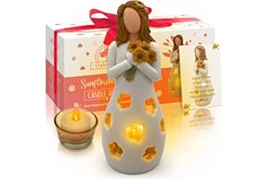 Oakiway Sunflower Gifts for Women - Sunflower Girl Candle Holder W/Flickering LED Candle, Birthday Sunshine Daisy Fun Gifts for Her, Mom,Bestfriend, Friendship, Decorations for Home, Kitchen Decor