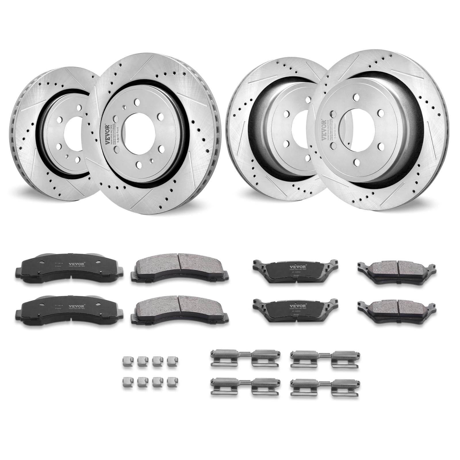 Photo 1 of VEVOR Brake Kit Front and Rear, Compatible with 2012-2020 Ford F-150 (MPB only), Drilled and Slotted Brake Rotors Ceramic Brake Pads Replacement, 13.8" Front Rotors 13.7" Rear Rotors