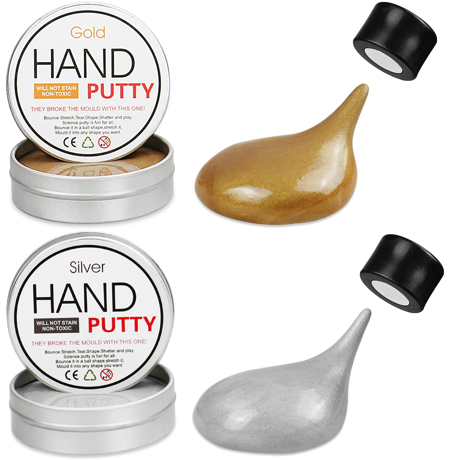 View 1 of JOYPRO Magnetic Slime Putty, Magnetic Space Putty Slime with Upgraded Magnet Toys for Kids Adults, Fidget Toy Stress Reliever Puddy for Christmas Birthday Gifts Stocking Stuffers (2 Pack, Gold&Silver)