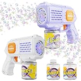 Panamalar 2 Packs Bubble Guns for Kids, Automatic Bubble Machine Gun 10000+ Bubbles/Min, 10 Holes Bubble Maker Toys with Solution/Light for Boys Girls Outdoor Wedding Party, Purple+White