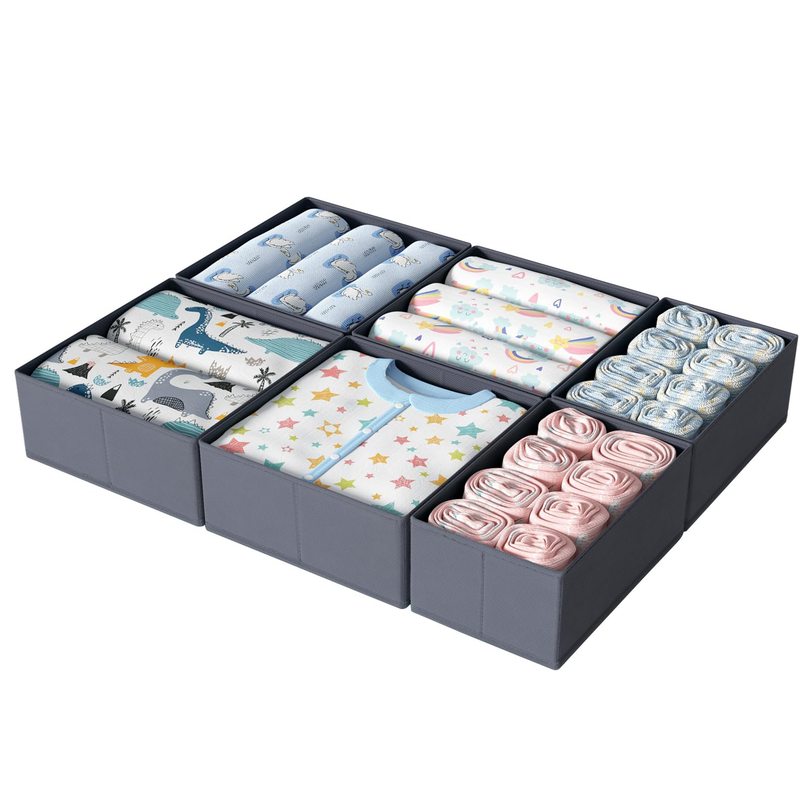 ORLISA Drawer Organiser System Compatible with PAX Wardrobe 75 x 58 cm Sturdy Base, Foldable, Storage Box, Cupboard Organiser for Baby Clothes - Pack of 6