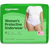 Amazon Basics Postpartum Incontinence Underwear for Women, Maximum Absorbency, Leak Protection, Odor Guard, Soft Comfortable Fit, Disposable, X-Large, Lavender, 15 Count, Packaging May Vary