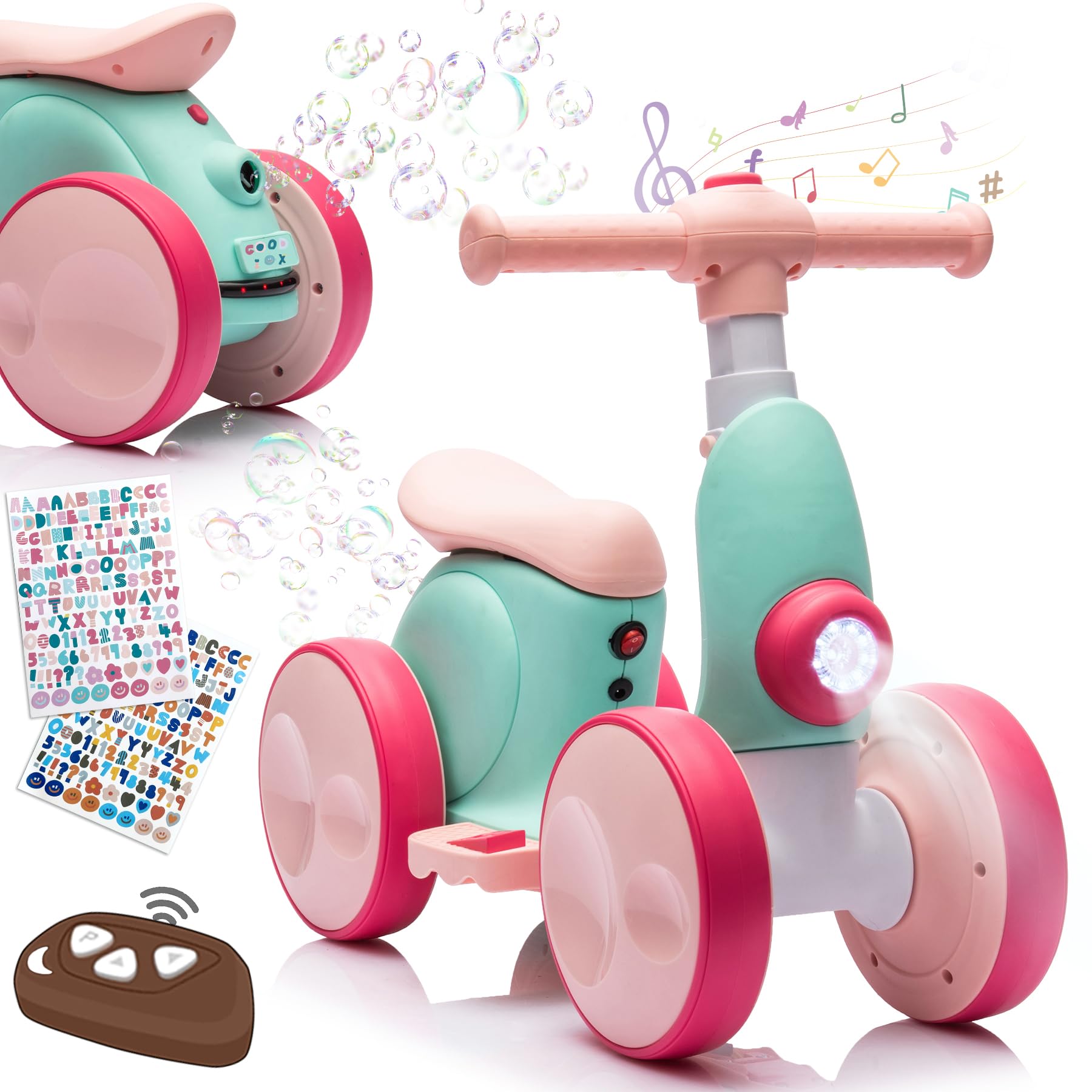 Photo 1 of Electric Baby Balance Bike with Bubble Machine for 1 Year Old Boys Girls 4 in 1 Ride On Toys Toddler Balance Bike 12-48 Month Kids Bubble Bike First Birthday Gift with Powered Motor,Music,LED Lights