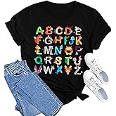 Teacher Shirt Women Teaching Tshirt Funny ABC Animals Alphabet Graphic Tee Top Cute Kindergarten Teachers Gift T-Shirt