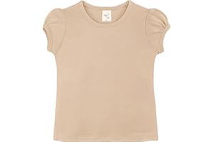 Lilax Girls' Basic Short Puff Sleeve Round Neck Cotton T-Shirt
