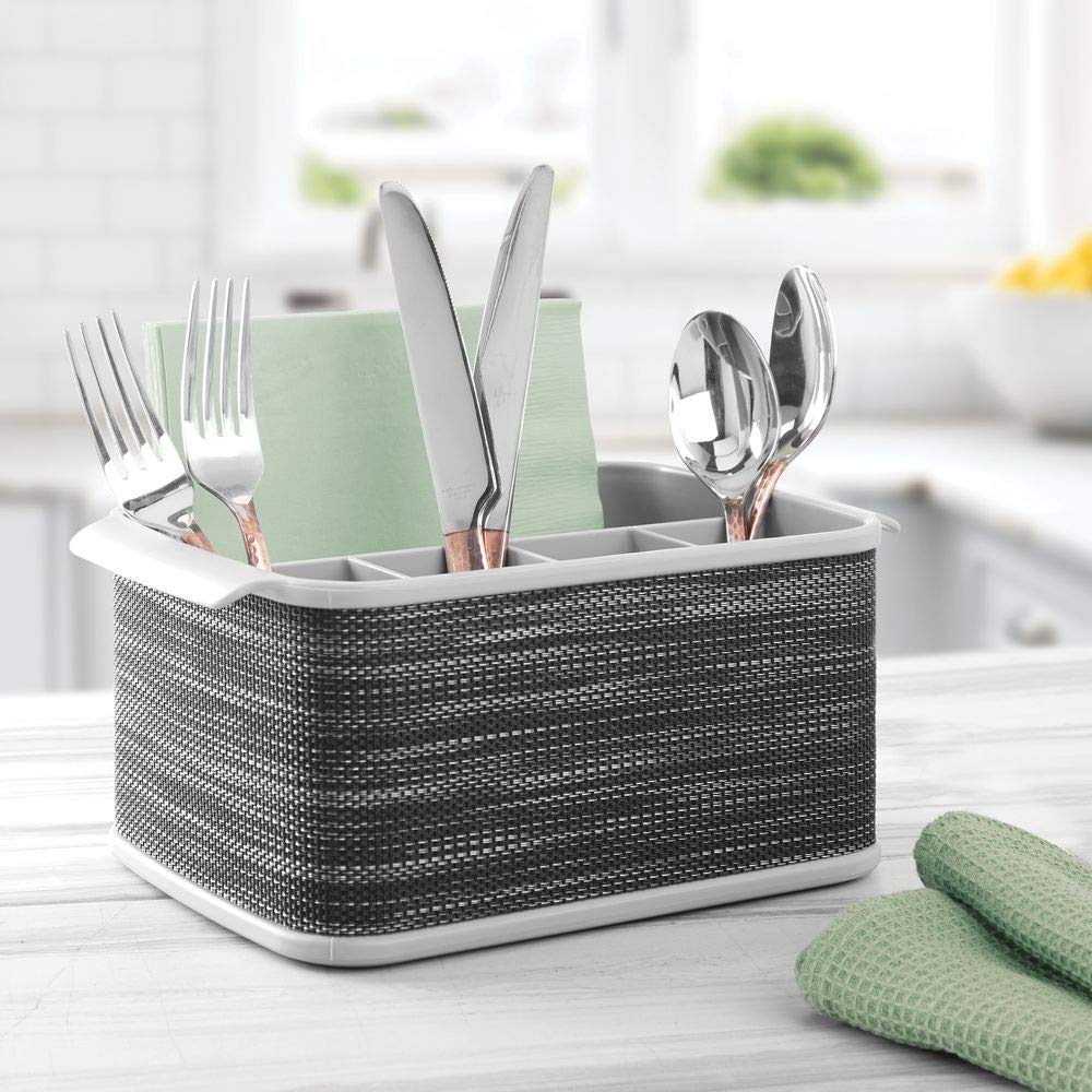 blanco/gris oscuro Decorativo cesto portacubiertos para la cocina