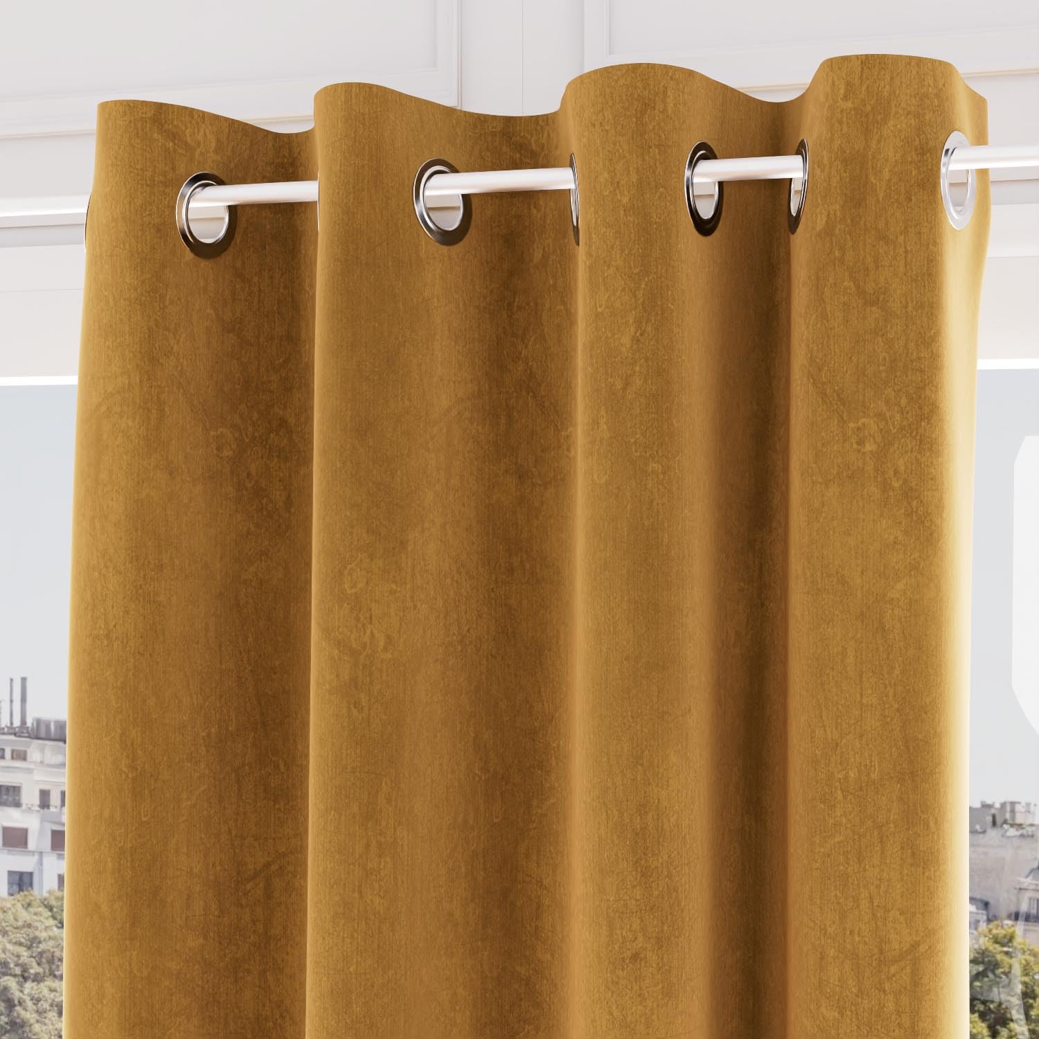 Soleil d'ocre Rideau for eyelets, eyelets, yellow, 140 x 250 cm