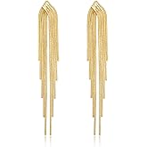 FANZE Tassel Earrings for Women Gold Long Dangle Drop Statement Fringe Earring Trendy Fashion Jewelry Gift for Wedding Party Prom Cocktail Valentines Chrismas Thanksgiving