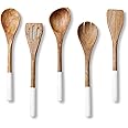 Folkulture Wooden Spoons for Cooking Set for Kitchen, Non Stick Cookware Tools or Utensils Includes Wooden Spoon, Spatula, Fo