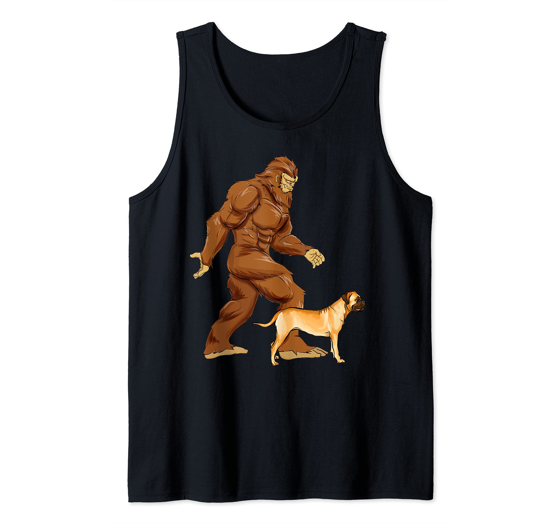 Funny Bigfoot Walking Bullmastiff Sasquatch Dog Tank Top