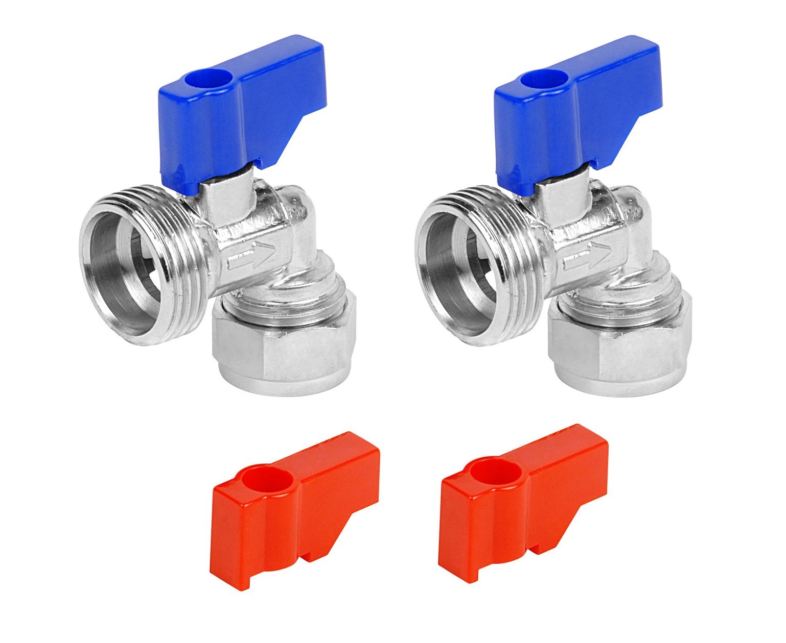 Invero® Hose Taps Angled (1 Pair) Includes 2X Blue Handles and 2X Red Handles (Hot and Cold)