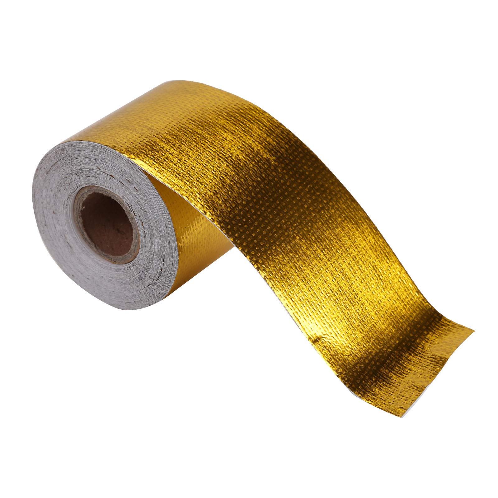 Riloer Thermal Protection Tape, Gold Foil Duct Tape High Temperature Heat Shield Tape Duct Protective Tape for Car Oil Pipe Steam Pipe Building Pipe, 9mx5cm