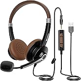 Arama USB Headset with Microphone Noise Cancelling & in-line Call Controls, Ultra Comfort 3.5mm Wired Headset for Cell Phone, Computer Headset with Mute for PC Laptop Skype Webinar Home Office