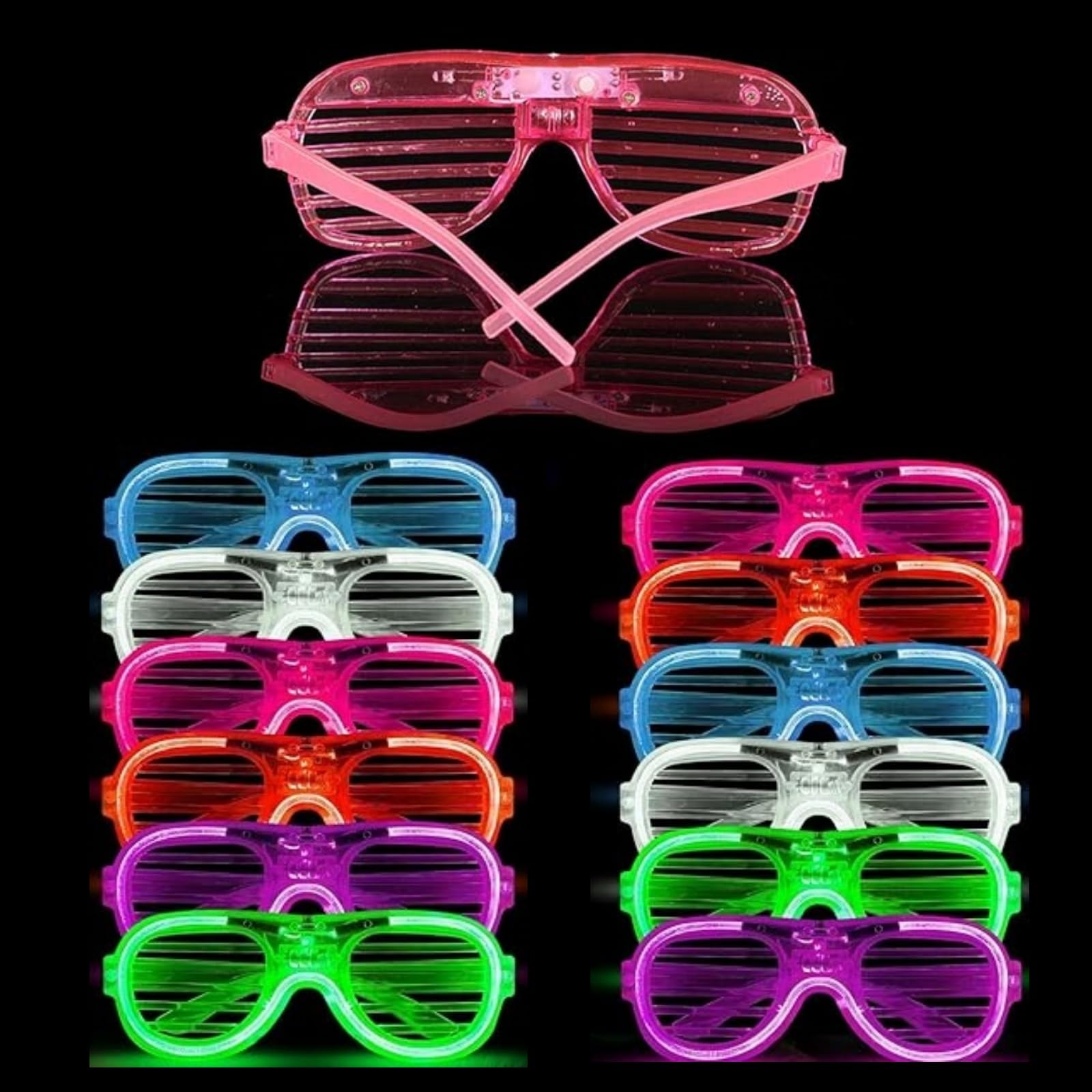 Mienocol 12pcs Neon Glasses Party Neon Light Up Glasses,6 Colour Led Neon Glasses Rave Accessories Futuristic LED Glasses Cyber Punk 80s 90s Funny Shutter Glasses for Concert,Xmas,Halloween,New Years