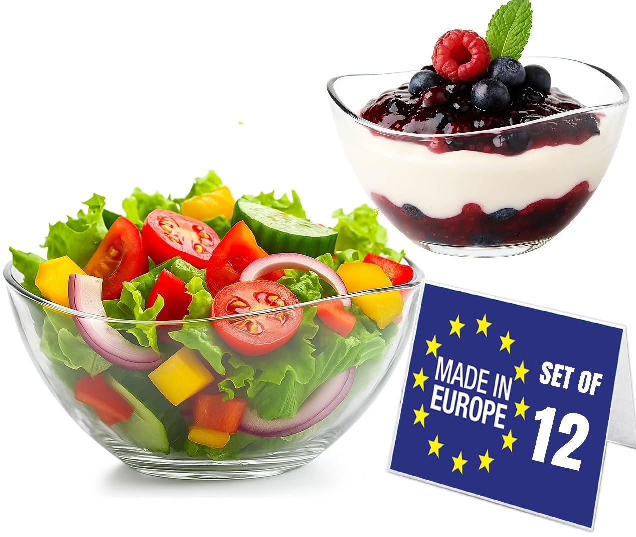 Nordic Schiller Glass Dessert Bowls Set of 12, 310ml Ice Cream & Sundae Bowls