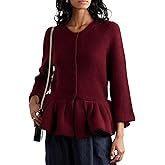 Dqbeng Womens Peplum Cardigan Sweater Elegant Ribbed Button Down Knit Top Flared Hem Knitwear