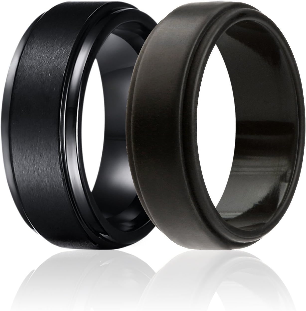 Twins - Set of 2-1 Tungsten Wedding Band and 1 Silicone Rubber Wedding Ring for Men, Classic Style