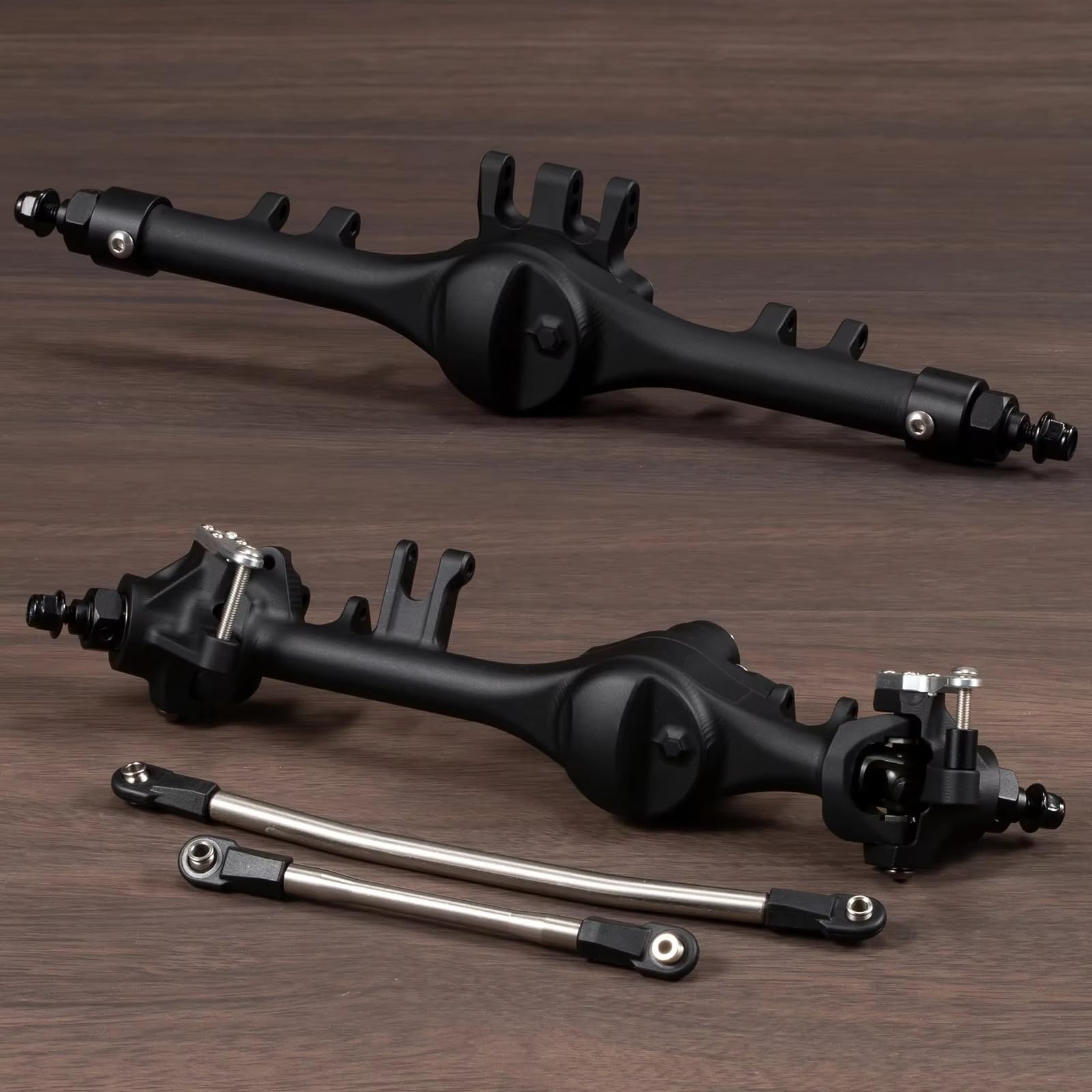 Photo 1 of CobraCrawler Aluminum F10T Straight Axle Clear Black Anodized for SCX10 II VS4-10 Phoenix CNC Machined All Inclusive Assembly (Black Set)