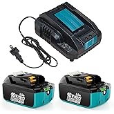 2 Pack 8.0Ah Lithium-ion Replacement Batteries Compatible with Makita 18V Battery and Charger BL1850 BL1840 BL1830 BL1820 BL1815 Cordless Power Tools