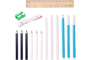6pcs Fabric Marking Pencils for Sewing, White & Blue Washable Tailors Chalk Pen & 6 Water Soluble Fabric Maker Tracing Tools 