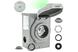 MODOO 50 Amp Generator Inlet Box [Pre-Drilled], NEMA SS2-50P Power Inlet Box for 3 Prong Generator Cord, 125/250V, 6250/12500W Power Inlet Box with Green Safely Light, Waterproof for Outdoor Use, ETL Listed