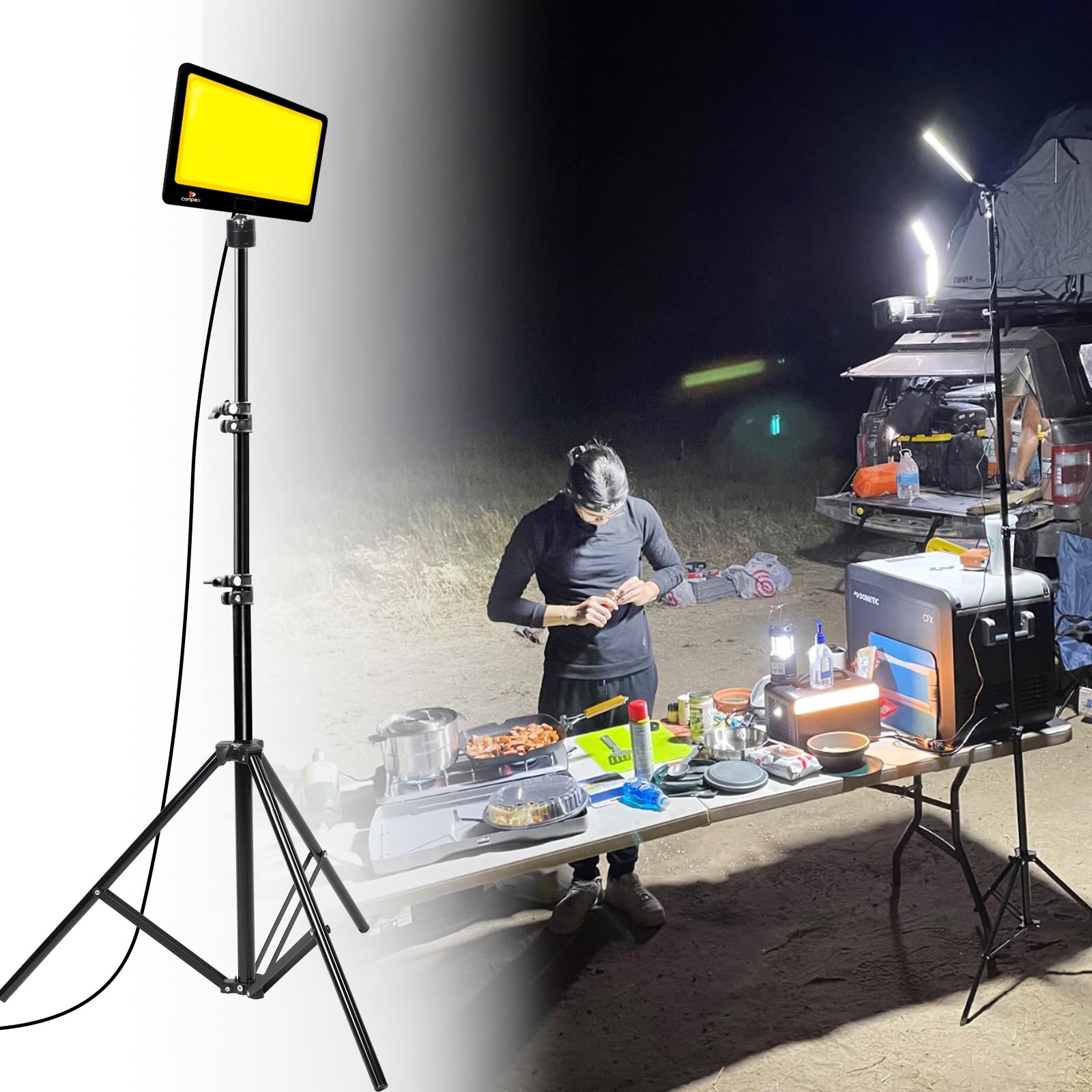 Photo 1 of CONPEX Corded Led Camping Lights 23000 Lumens Telescoping Camping Light Tripod, Night Fishing Lights for Bank Portable Outdoor Light with Stand Led Work Light Camp Light Telescopic 12V Light Campsite