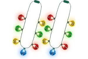 TRAPLACE 2 PCS Christmas Lights Necklace, 3 Flash Modes Wearable Christmas Party Favors with 5 Colors Bulb, Big Bell Light Up Xmas Necklace, Pretty Xmas Decorations for Ugly Sweater Holiday Party Supplies