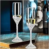 Popgege Wedding Champagne Flutes Set of 2 - Metal Base With Crystal Stones, Glasses for Bride and Groom, Engagement Gifts, Party, Anniversary, Christmas - 7oz