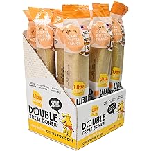 Ultra Chewy Peanut Butter Double Treat Bones: Long-Lasting Dog Treats Made in USA for Large and Small Breeds, Highly Digestib