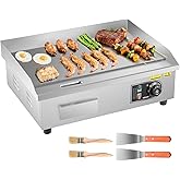 VEVOR Commercial Electric Griddle, 21", Countertop Flat Top Griddle | Stainless Steel Teppanyaki Grill w/Iron Cooking Plate, 122-572℉ Adjustable Temp Control, 2 Shovels &amp; Brushes