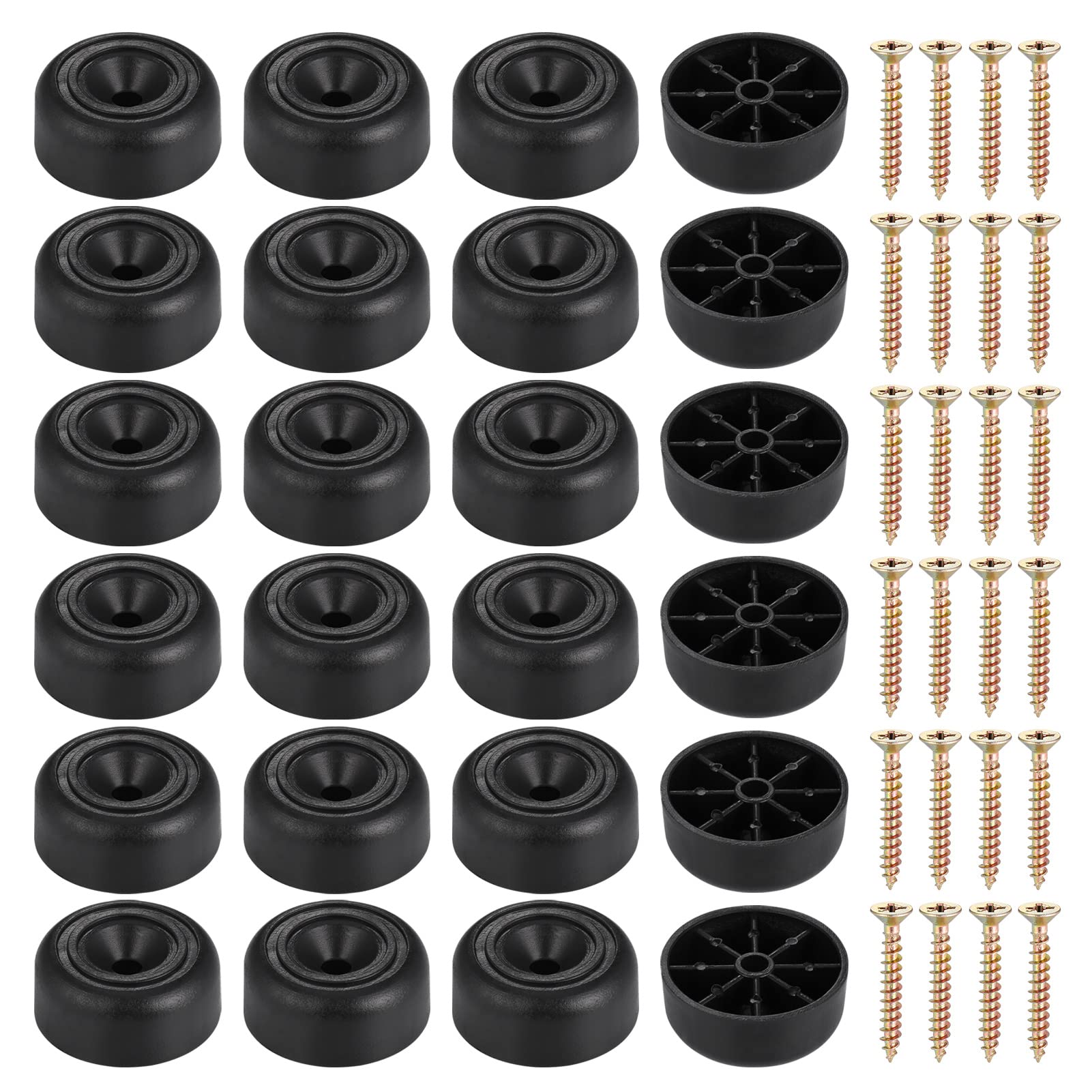 Zocipro Furniture Legs Round, 24Pcs Black Plastic Chair Feet Protectors with 24 Screws, Ø33 x 13mm Sofa Feet Pads for Cabinet, Chair, Coffee Table, TV Cabinets, Drawers