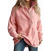 Fisoew Womens Oversized Sweatshirt Casual Snap Stand Collar Long Sleeve Pullover Tops Fall Travel Outfits