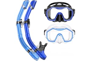 Kwambiri Snorkel Set Adult, Dry-Top Breathing Freely Snorkel Mask, 180° Panoramic View Anti-Fog Snorkel Kit with Mesh Bag for