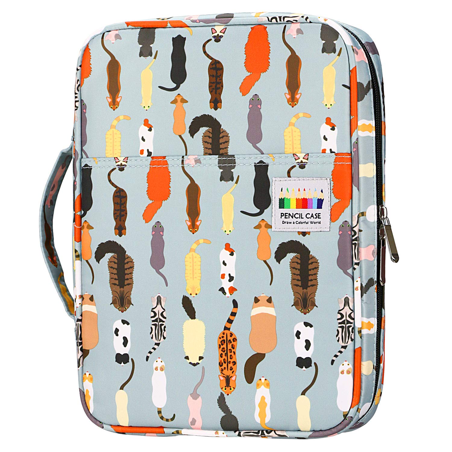 YOUSHARES Colored Pencil Case 166 Slots Pen Case Organizer with Handy Wrap & Zipper, Multilayer Holder for Prismacolor Colored Pencils & Gel Pen (Cat)