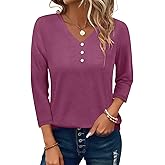 PGANDS Women's 3/4 Sleeve V Neck T Shirts Casual Lightweight Button Tops