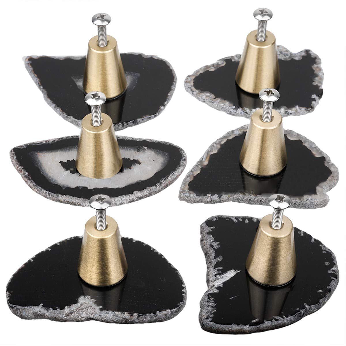 mookaitedecor Set of 6 Black Agate Brass Decorative Furniture Drawer Cabinet Knob Handle