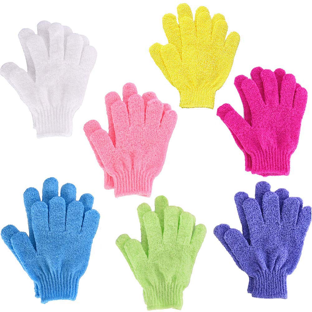 Exfoliating Bath Gloves, BETOY 7 Pairs Double Sided Exfoliating Gloves Body Scrubbing Glove Bath Scrubs for Shower, 7 Colors