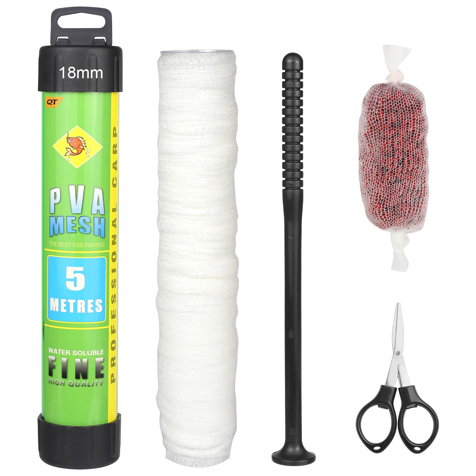 Annyswit 5m Pva Mesh Kit with Scissors&Funnel&Plunger System 18/25/37 mm Pva Bags Carp Fishing Accessories Carp Fishing Mesh Bags Fast Melt Refill for Boilie Bait Feeding Rig (5m 18mm)