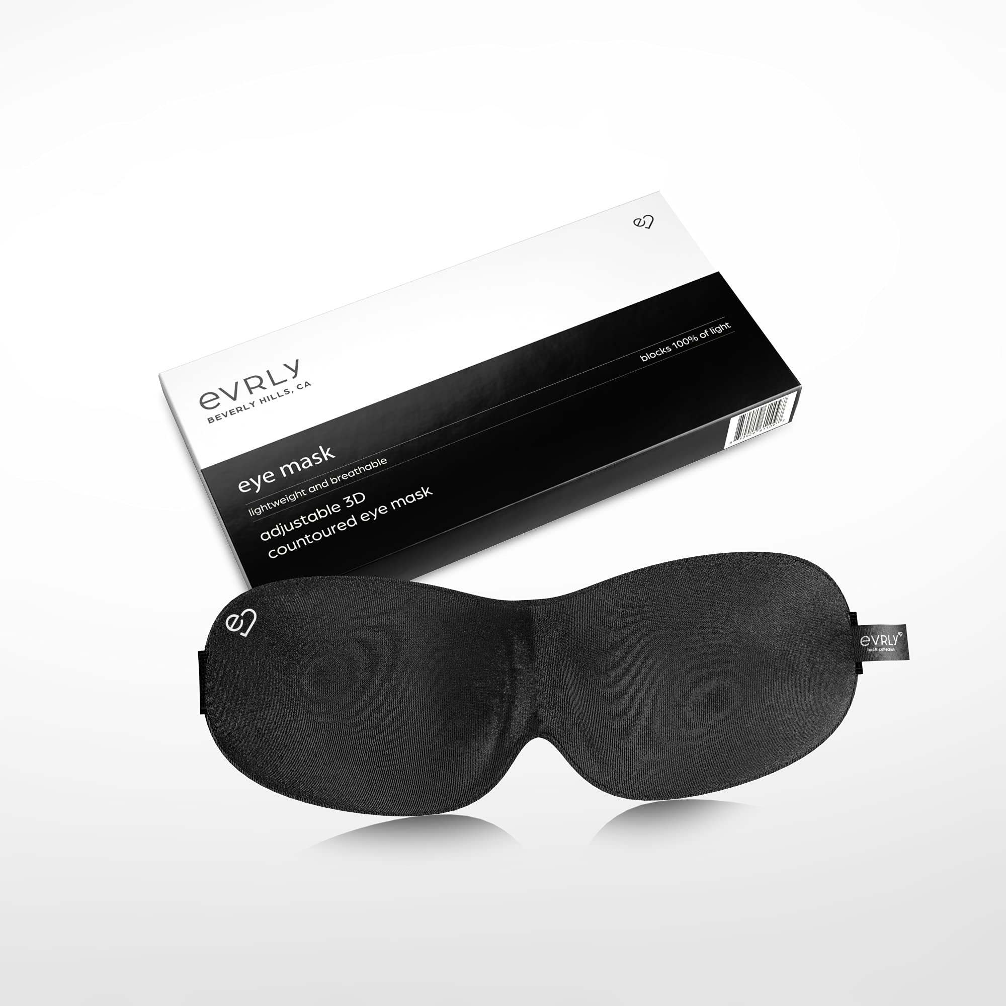 Photo 1 of EVRLY Beverly Hills Eye Mask Designed for Eyelash Extensions, 3D Contoured Design, Soft Fabric, Deep Eye Cavities, Form Fitting, Adjustable Headband Strap, No Pressure Sleep & Travel Eye Mask (Black)