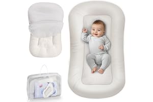 CPZZKQ Baby Lounger - Baby Lounger for Newborn, 0-24 Months, Infant Lounger for Home and Travel, Soft Cotton, Baby Nest Lounger, Newborn Babies Essentials Gifts, White (Lounger Cover Included)