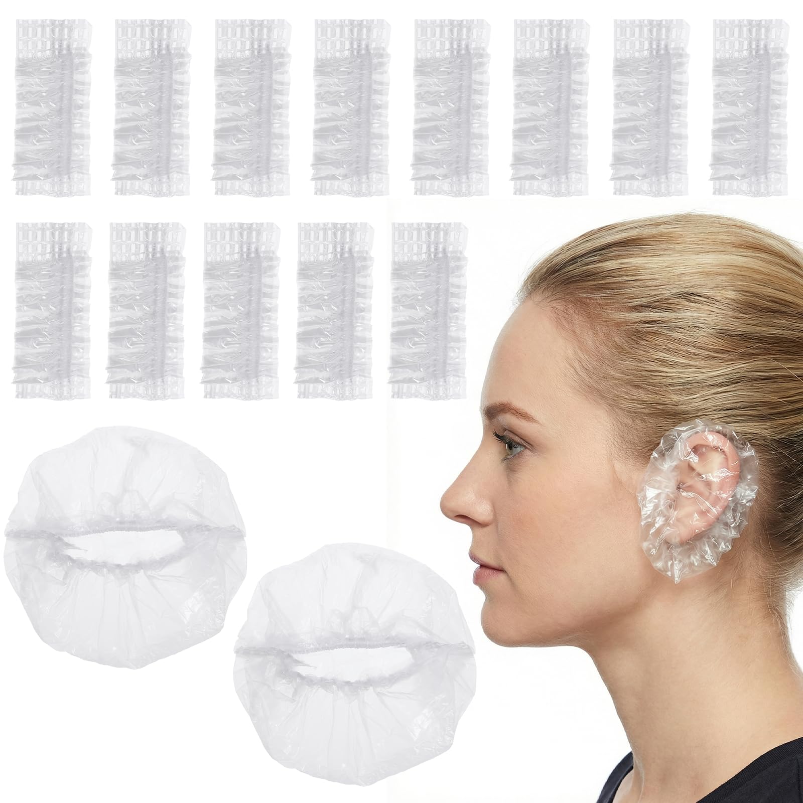 Photo 1 of 100 Pcs Disposable Clear Ear Covers, Ear Covers for Hair Dye, Waterproof Plastic Ear Protectors, Flexible Universal Earmuffs for Shower, Hair Dye, Bathing, Spa and Beauty Treatments Accessories