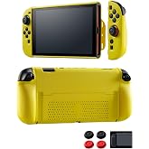 UYIYE Protective Case for Nintendo Switch 2, Ergonomic Grip Cover,Yellow | Slim Hard Shell Switch 2 Case with Stand &amp; Cooling Vents, Screen Protector &amp; 4 Thumb Caps for Switch 2,Split Design, Dockable