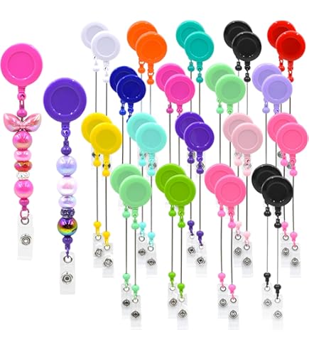 24 Pcs Beadable Badge Reel Retractable Clips Holder For Beads Bulk Blank Bar Id Name R Pwm25