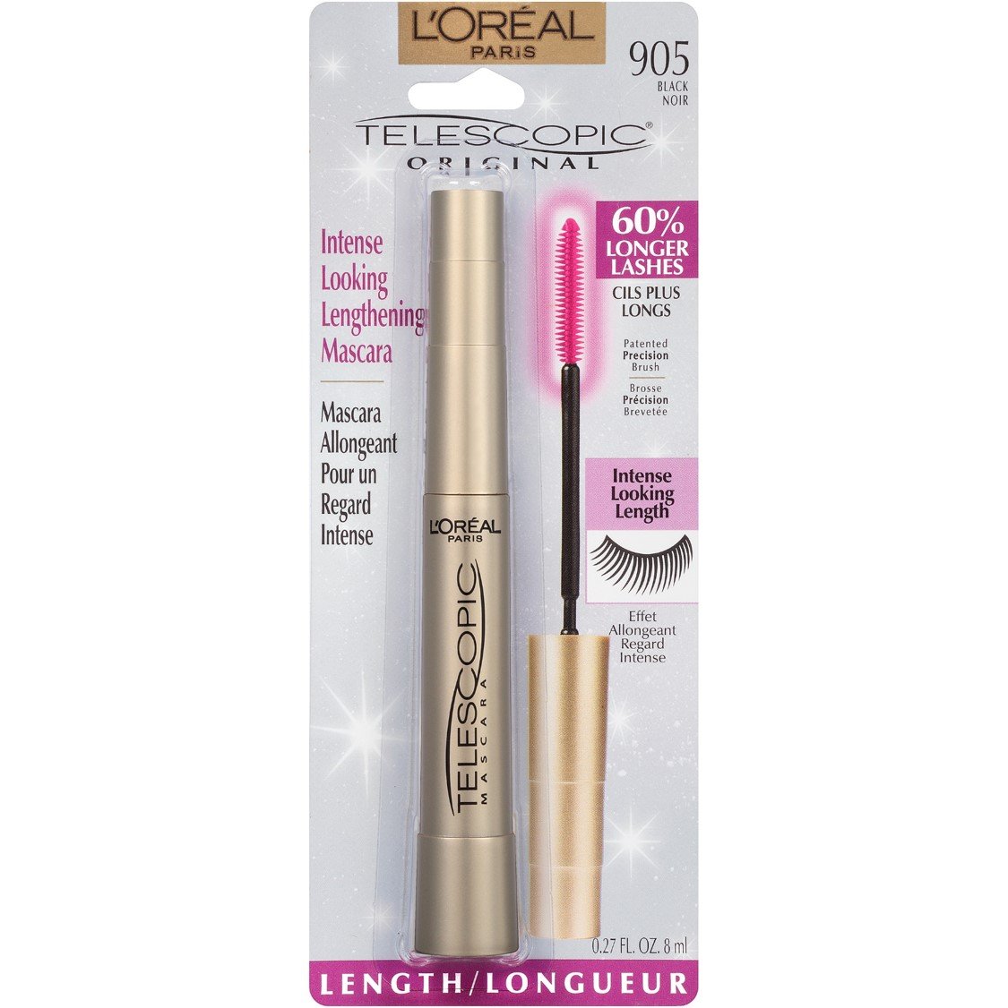 L'Oreal Paris Makeup Telescopic Original Lengthening Mascara, Black, 0.27 Fl Oz (1 Count) : Loreal Telescopic Mascara : Beauty