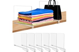 LuuYaoo Adjustable Clear Acrylic Shelf Dividers & Bag Organizers 6-Pack Vertical Closet Separators for Handbags, Clothes, Boo