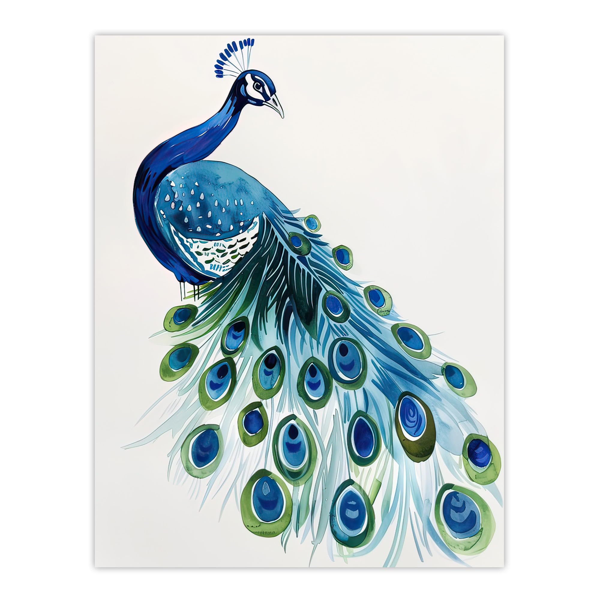 Artery8 Blue Peafowl Peacock Tail Feathers Watercolour Living Room Extra Large XL Wall Art Poster Print