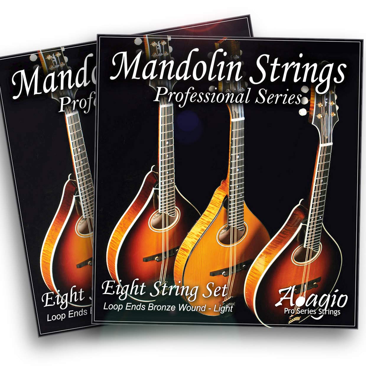 Mandolin Strings Loop End - 2x PACKS by Adagio Pro - Standard Light, .010 - .034 With Loop Ends. Replacement Sets For Acoustic or Electric Mandolins (29.5" long length strings)