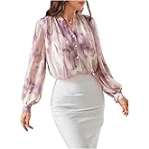 SHENHE Women's Dressy Casual Chiffon Blouse Button Down Long Sleeve V Neck Work Shirt
