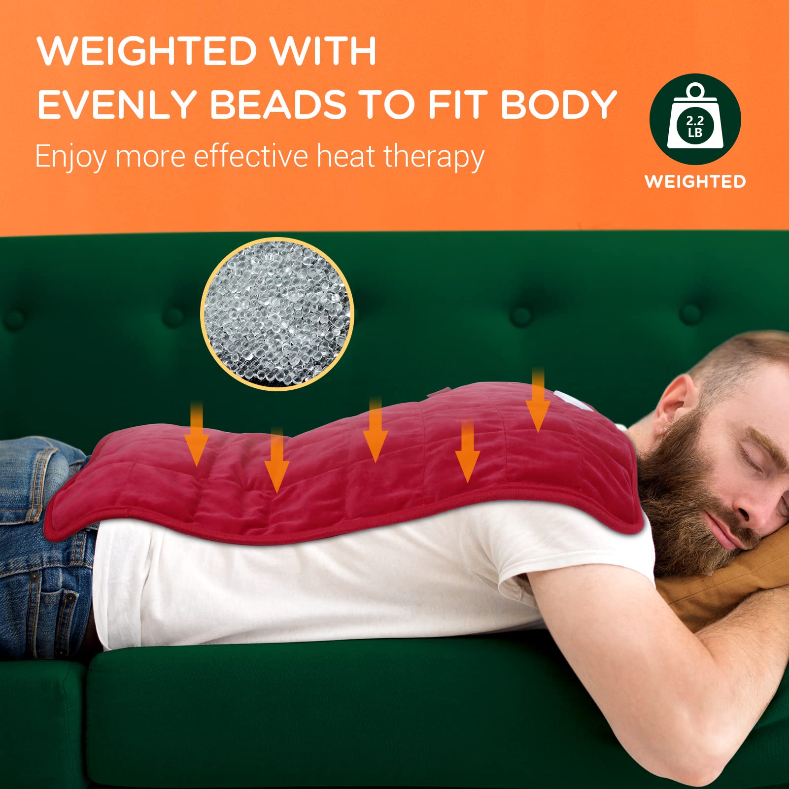 Comfytemp Weighted Heating Pad,XL Electric Heating Pads with 9 Heat Setting, 11 Auto-Off & Stay on, Memory Function, 2.2 lb Weighted Beads for Back Pain, Shoulders and Cramps Relief, 12x 24
